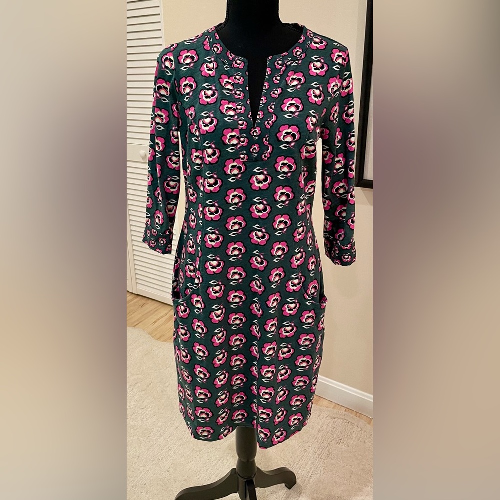 Boden 3/4 Sleeve Dress in Green and Pink Floral